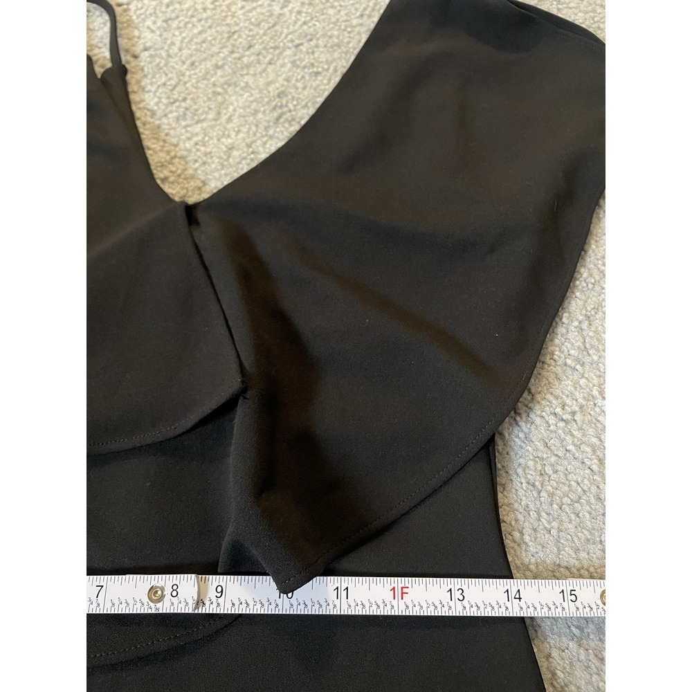 Bebe Asymmetrical Sheath Dress Sz 2 Black Ruffles V Neck Party Clubwear Goth - Picture 8 of 13